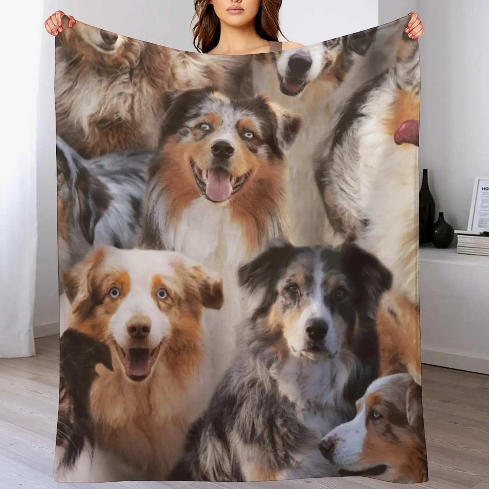

Australian Shepherds Throw Blanket Foldable Soft Warm Blanket for Outdoor Use