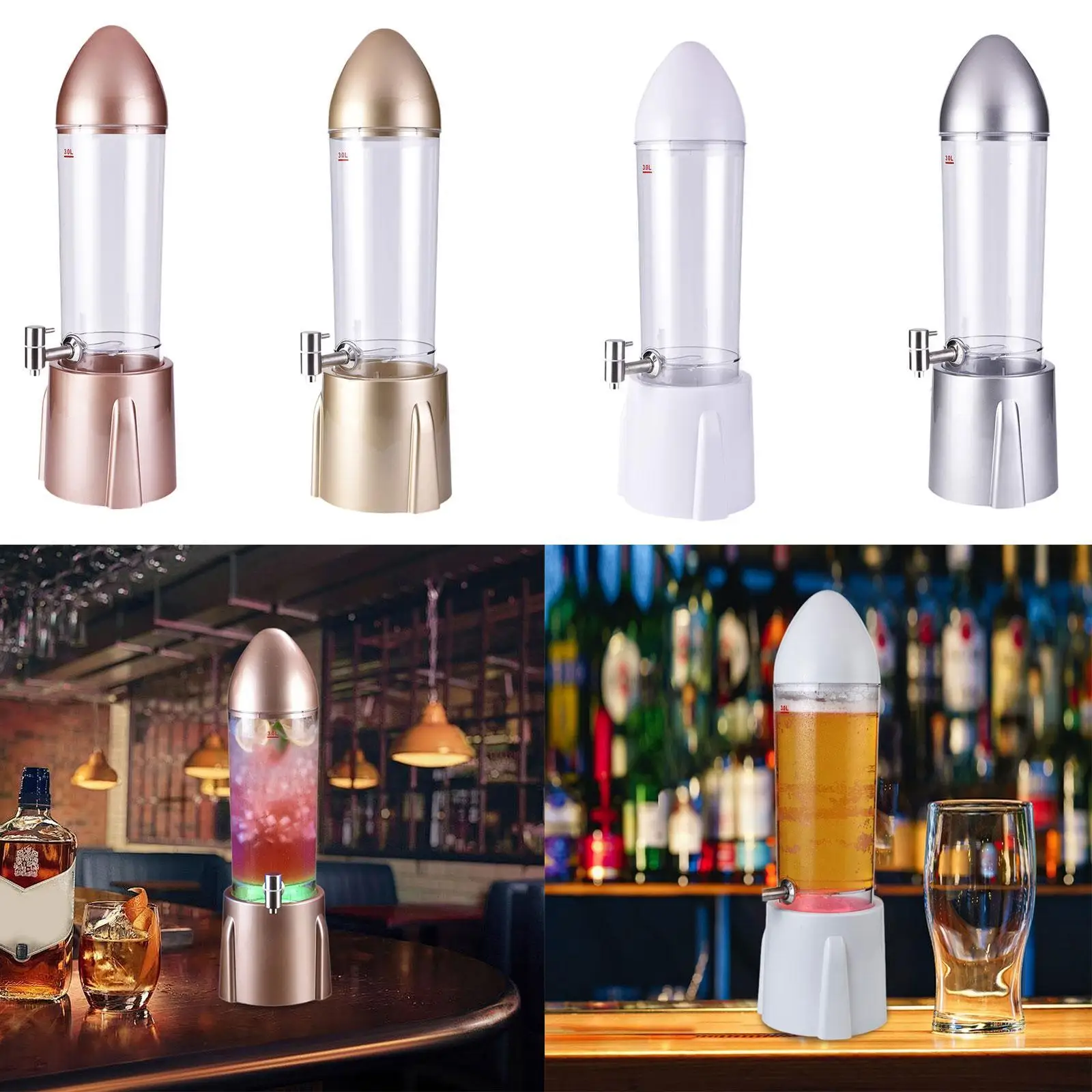 Beer Dispenser Multipurpose Stable Glowing Large Capacity Tabletop Beer Tower with Colorful Light for Outdoor RV Home Bar Party