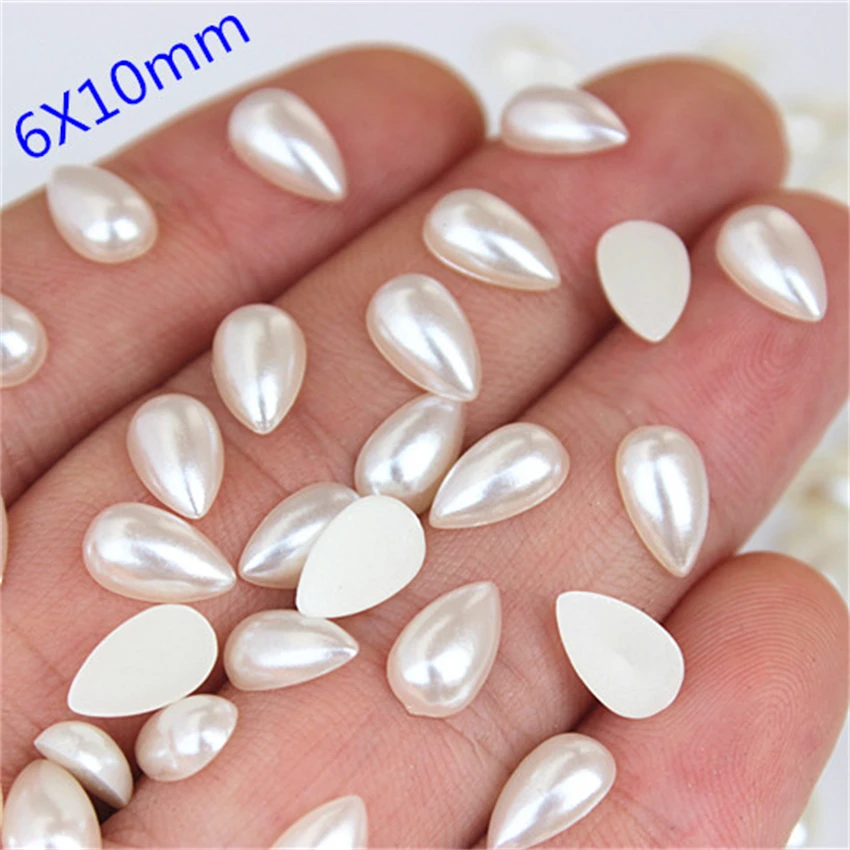 Cong Shao 500pcs 6*10/ 8*13/ 10*14mm Ivory Colour ​Drop Pearl Flatback Rhinestone Beads Water Imitation Scrapbooking CS212