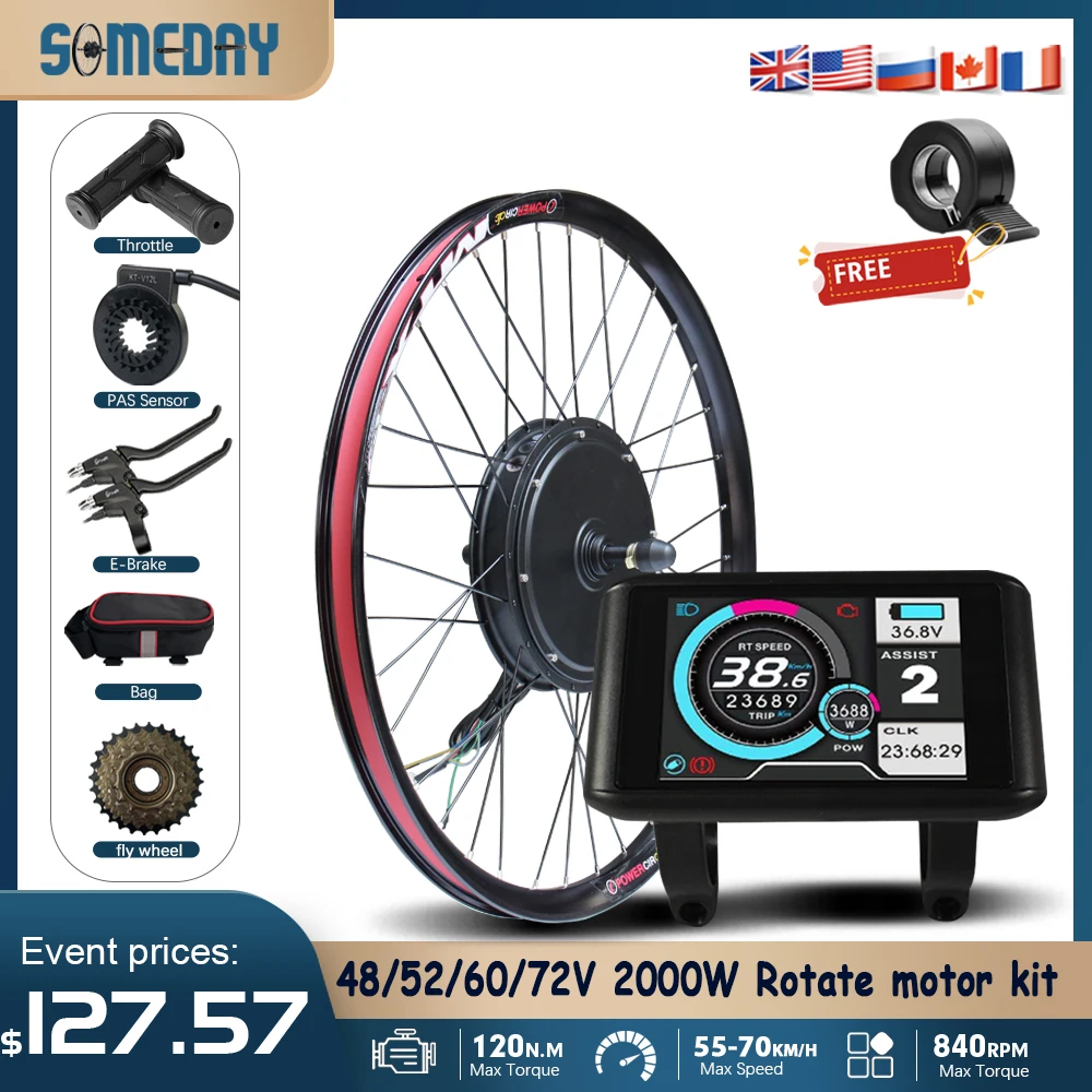 AliExpress NONE Ebike 48/52/60/72V 2000W 26-29inch Brushless Non-gear Hub Motor Rear Wheel MTX39 Rim dropout135-142mm For E-bike conversion kit