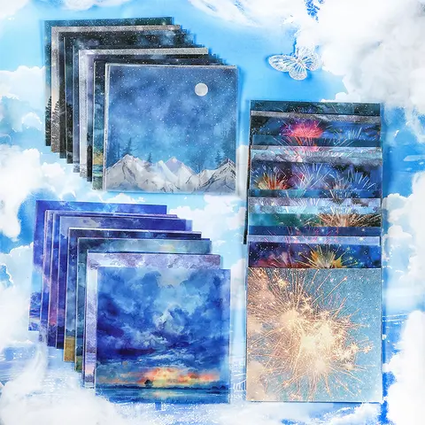 저널 GO 20pcs Void Realm 미학 하늘 구름 뜨거운 공기 풍선 논문 저널 Scrapbooking을위한 콜라주 장식 재료 종이