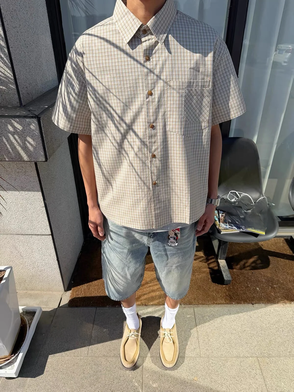 Retro American Color Block Plaid Short Sleeve Men's Casual Shirt Summer CleanFit Versatile Commuting Shirt Breathable Skin-Fr...