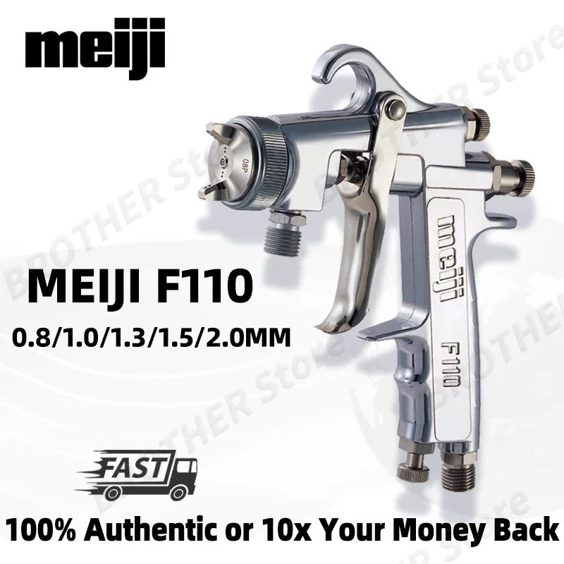Оригинальный пневматический пистолет-распылитель Meiji F110, промышленный металлический высокоточный инструмент для распыления краски с воздушным распылением, сопло 0,8/1,0/1,3/1,5/2,0 мм