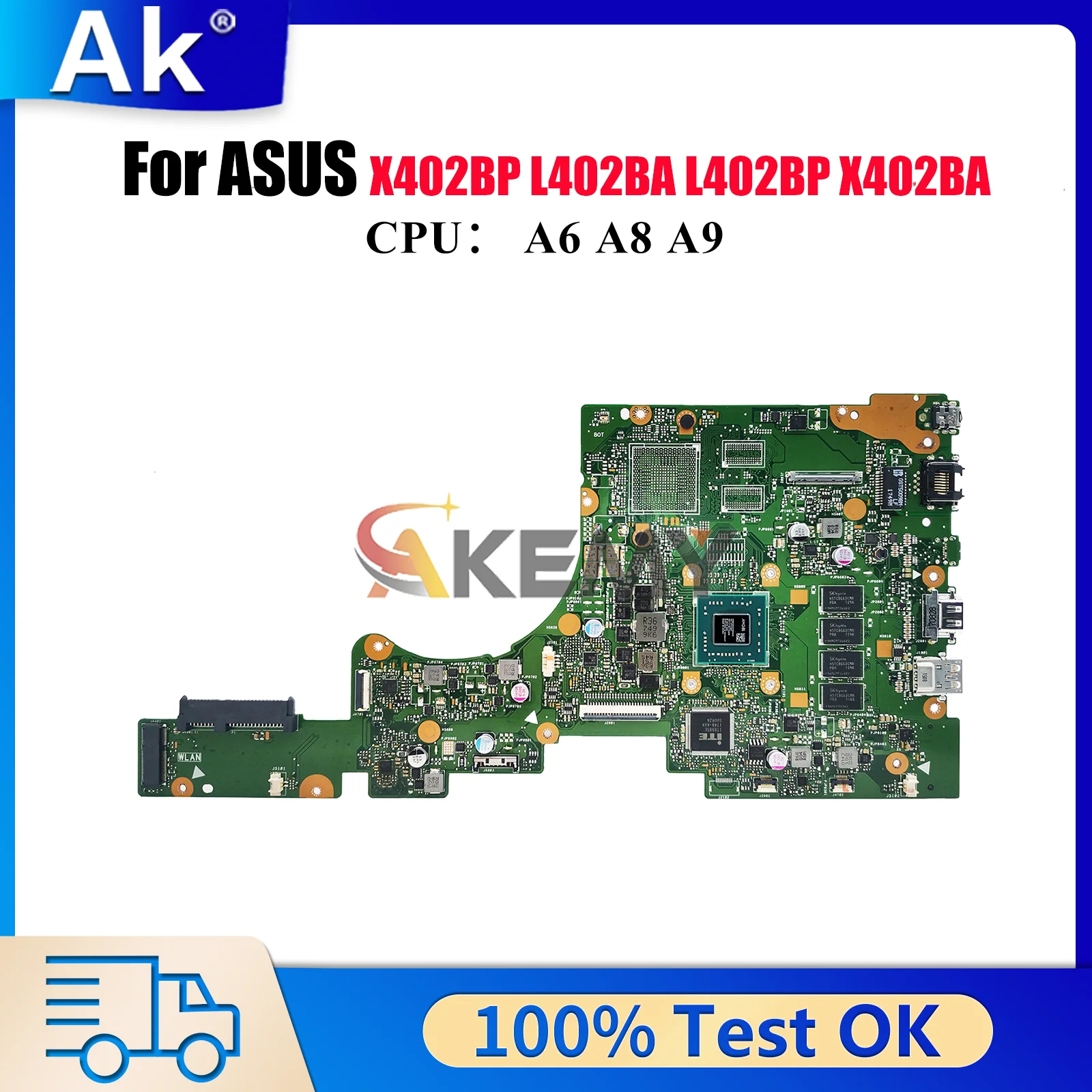 

E402BA Laptop Motherboard For ASUS EeeBook X402BA E402B L402BP X402BP L402BA E402BA E402BP Mainboard With A6 A8 A9 CPU tests OK