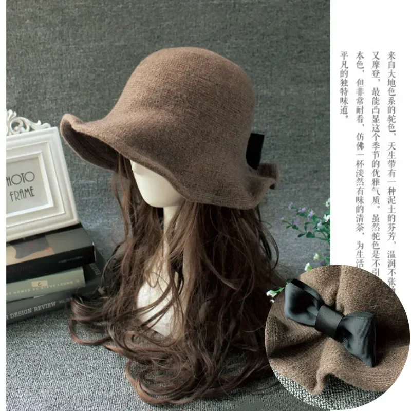 Autumn Winter Fedoras Women Hat Elegant Vintage Bowknot Wool Ladies Hat Dome Felt Wedding Church Jazz Cap Female Bow Bowler