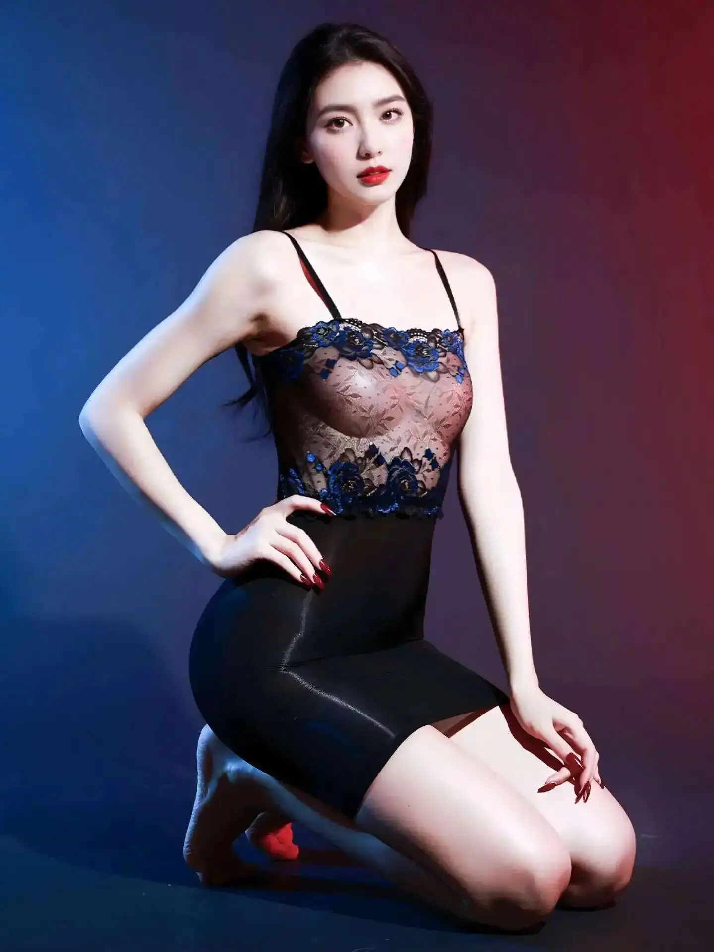 ลูกไม้Patchwork Strapless Bodycon Nightdressเซ็กซี่Ultra-บางGlossy SilkyกระจกSheerแม่เลี้ยงชุดสําหรับผู้หญิง 8PWH