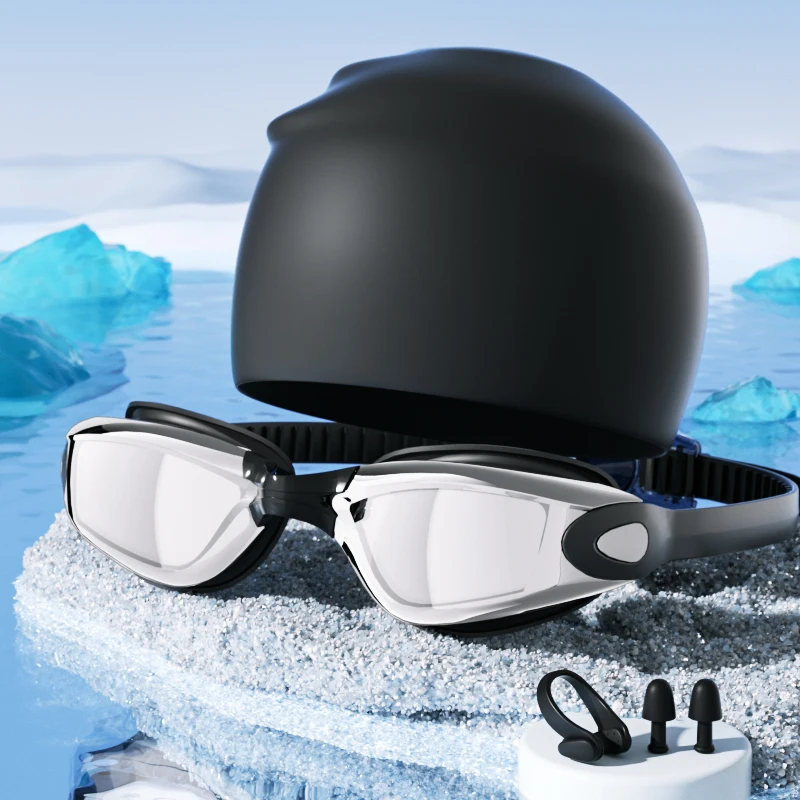 

Очки для плавания водонепроницаемые, противотуманные, высокой четкости, с шапочкой для плавания, зажимом для носа, затычками для ушей, мужскими и женскими