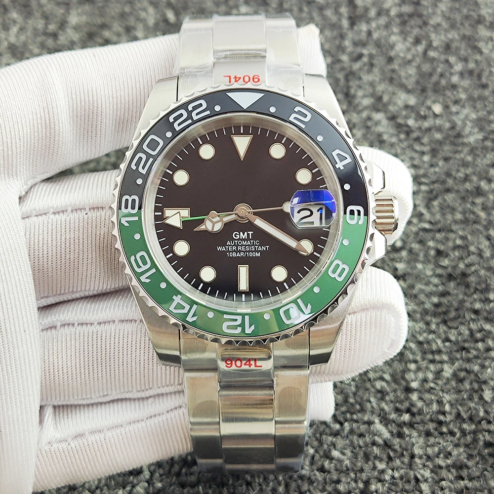 GMT Watches Men's Luxury Automatic Mechanical Wristwatch Sapphire Glass 40MM Stainless Steel Waterproof Watch