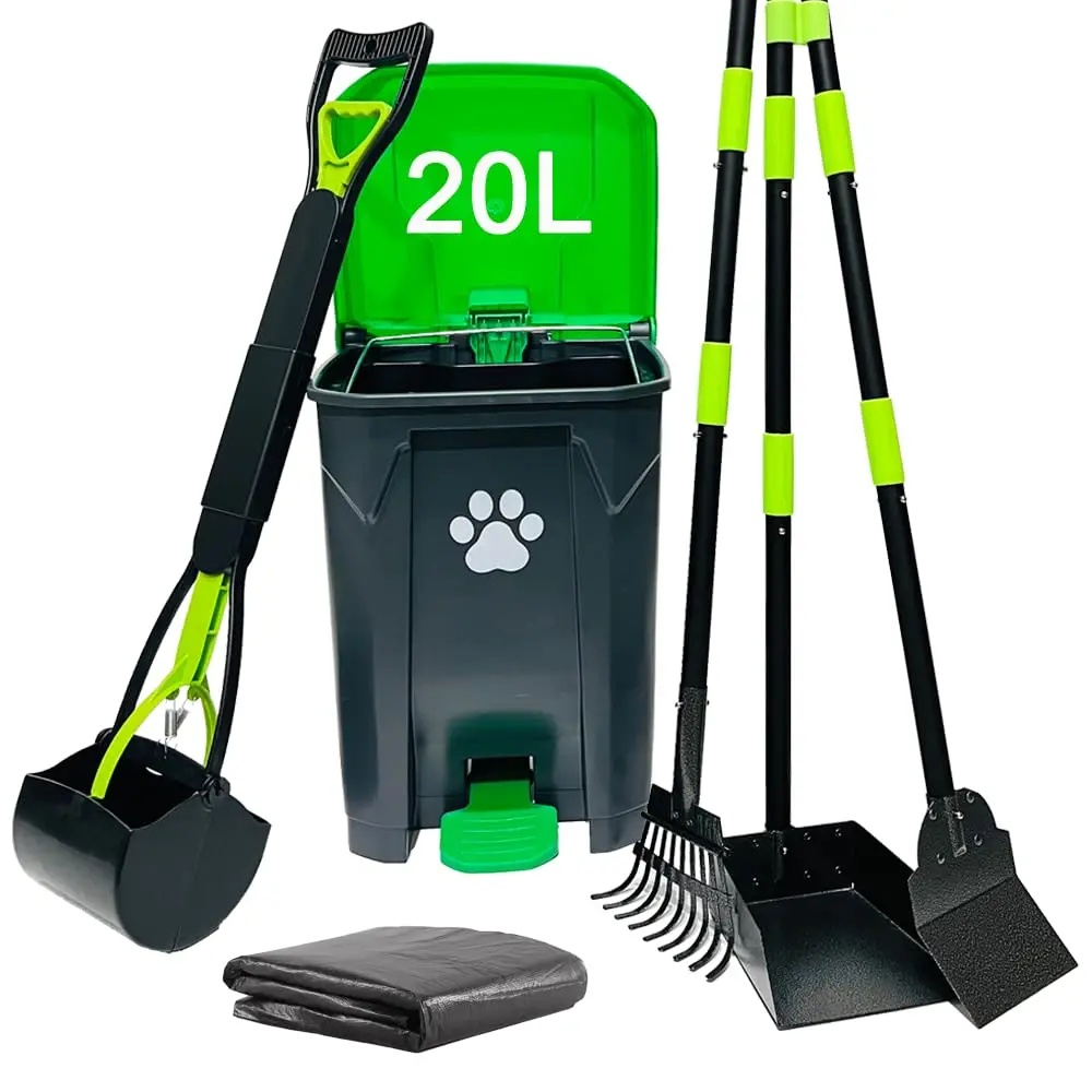 

20L Outdoor Dog Waste Bin with Scooper, Lid, Foot Pedal & 50 Bags - Waterproof Odor Control