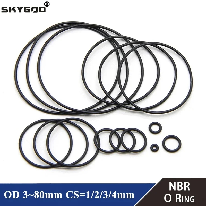 50pcs NBR O Ring Seal Gasket Thickness OD 3~80mm CS 1 2 3 4mm Nitrile Butadiene Rubber Spacer Oil Resistance Washer Round Shape