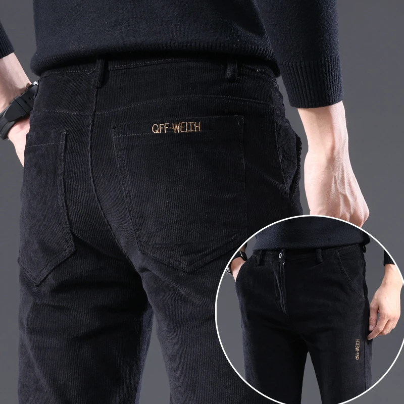 

Mens Corduroy Slim Casual Pants Comfortable Classic Autumn Winter Business Elastic Fashion Trousers Straight Korean Male Pants