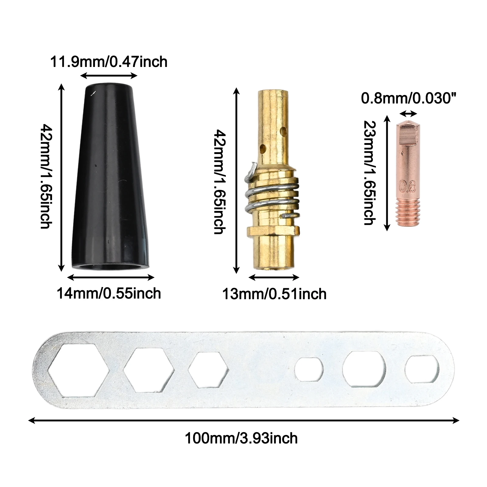 

Copper Welding Tips Flux Core Gasless Nozzle Efficient Current Stabilization 15AK Welding Accessory Kit 0.8mm 0.030'' Size