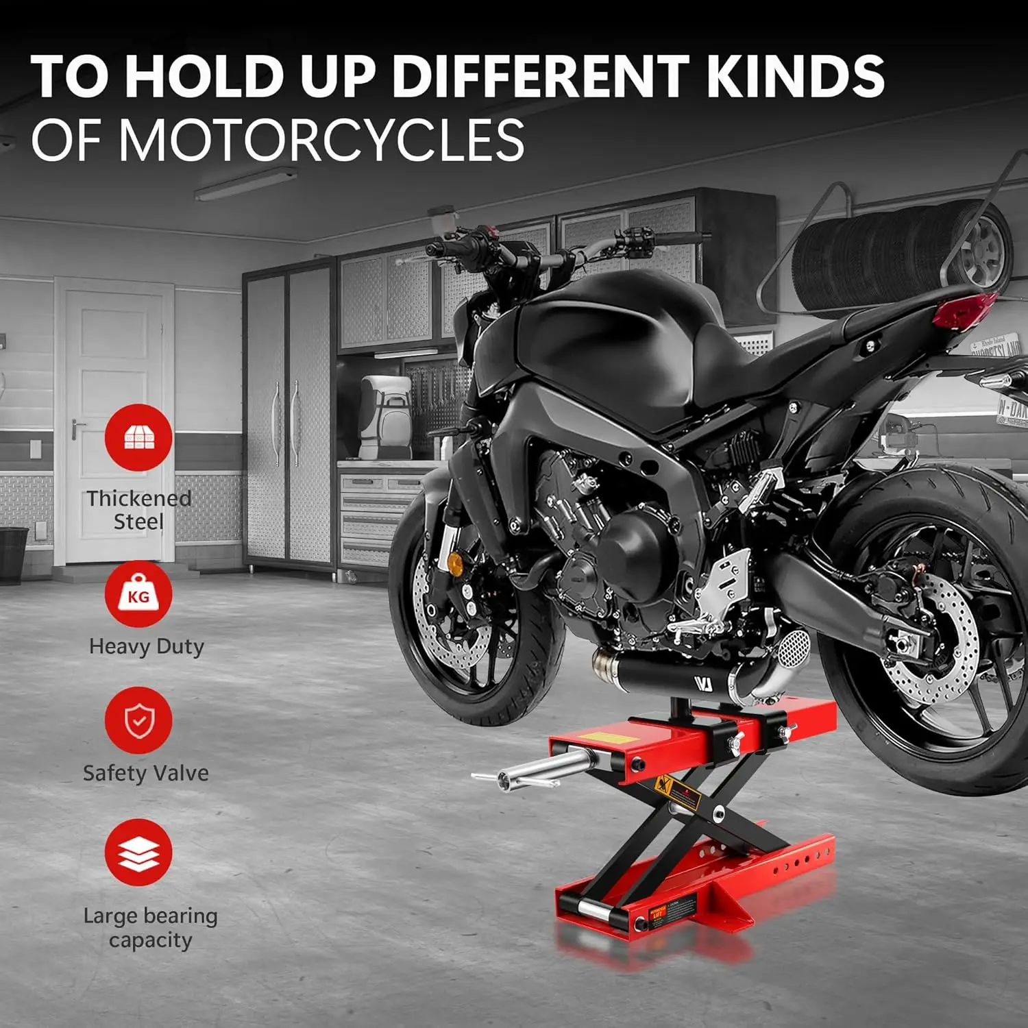 Motorcycle Scissor Lift Jack, Scissor Jack with Saddle & Safety Pin, 1100 LBS Capacity Motor-Cycle Lift for ATVs, Dirt Bikes