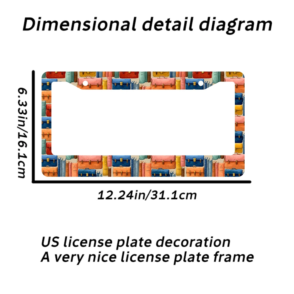 1 قطعة نمط رف الكتب الملونة 2 حفرة إطار لوحة الترخيص ، مادة الألومنيوم ، 6x12 بوصة ، مع طقم مسامير ريترو الجدة سيارة دي
