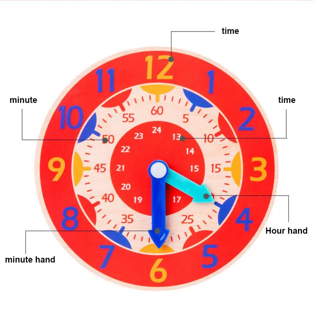 Dzieci Montessori drewniany zegar zabawki godzina minuta drugi poznanie kolorowe zegary zabawki dla dzieci wczesne przedszkole pomoce nauczycielskie