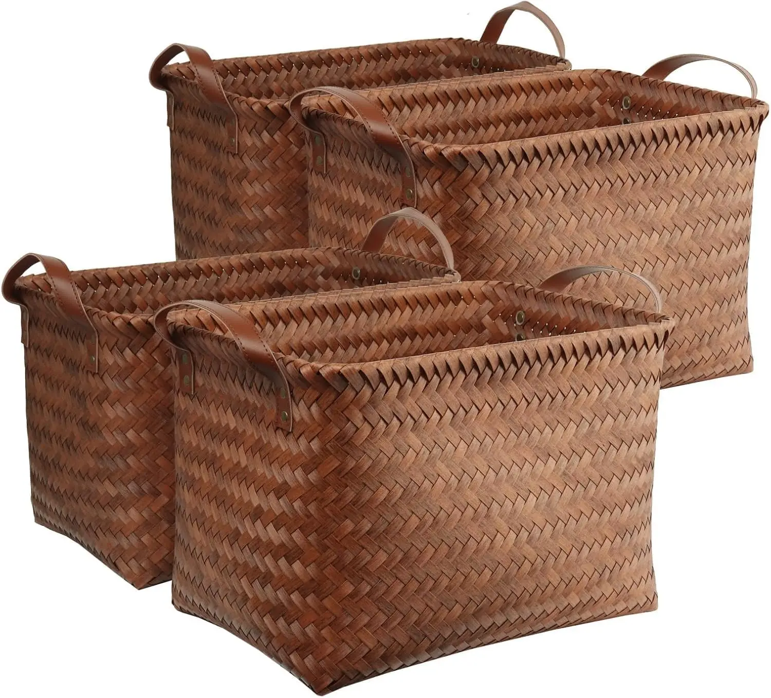 

Large Handwoven Wicker Storage Baskets for Laundry, Shelves, and Organizing - Set of 4 in Brown