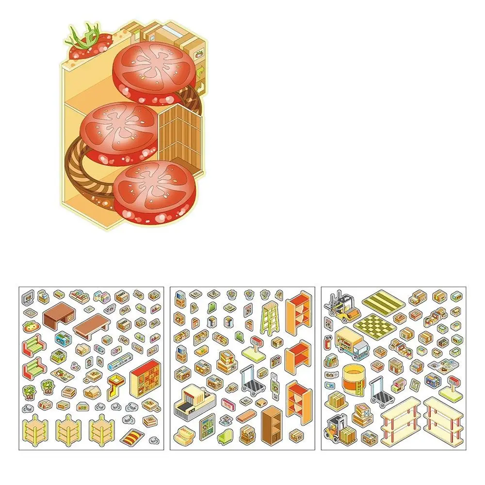 Multicolor 3D Micro Landscape Sticker Today's Business Is Open PET Stacked Material Stickers Decompression DIY Accessories