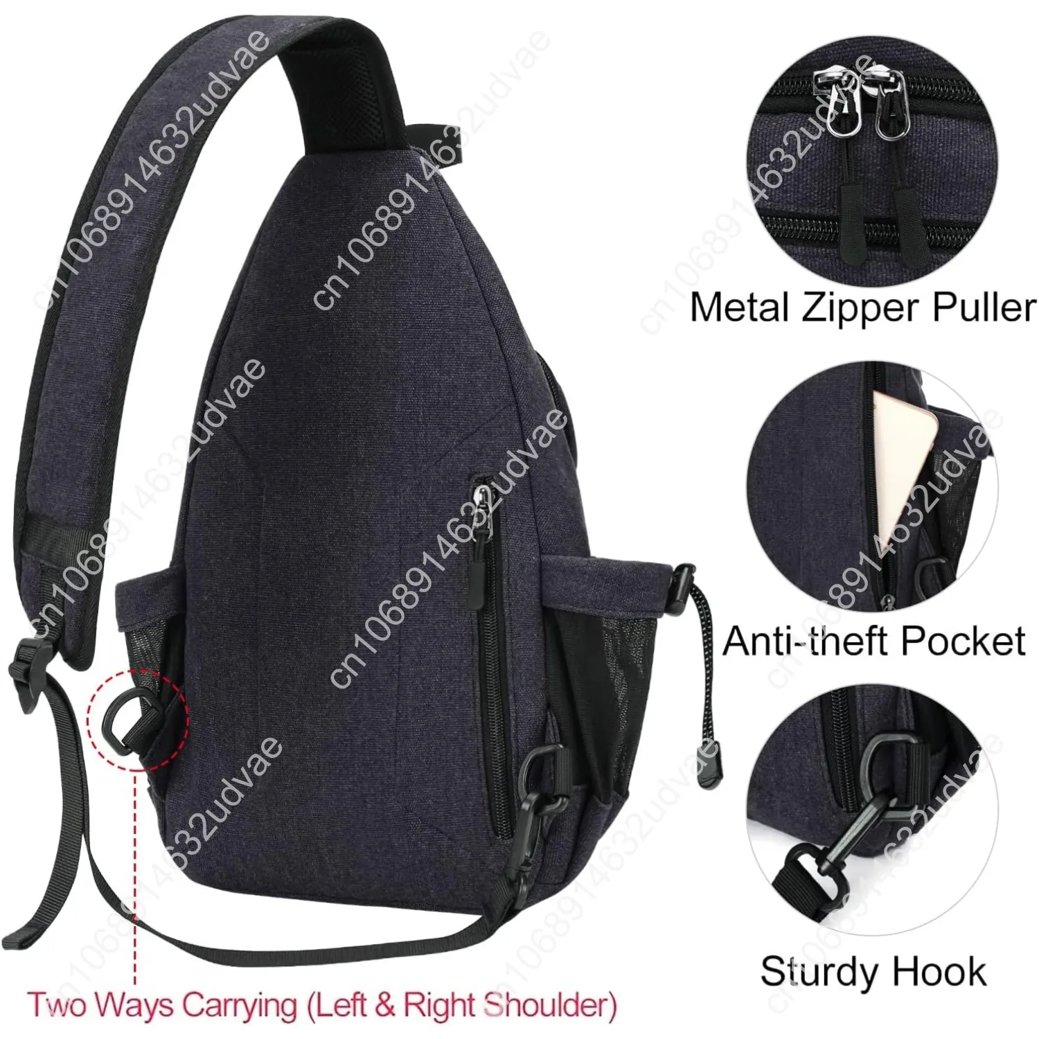 Sling Backpack,Canvas Crossbody Hiking Daypack Bag with Anti-theft Pocket