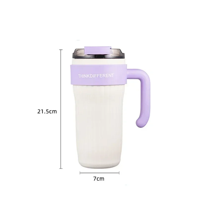 860ml Large Capacity Coffee Cup with Handle Straw Thermos Cup Girl Stainless Steel Ice Bomber Cup Outdoor Portable Water Bottle