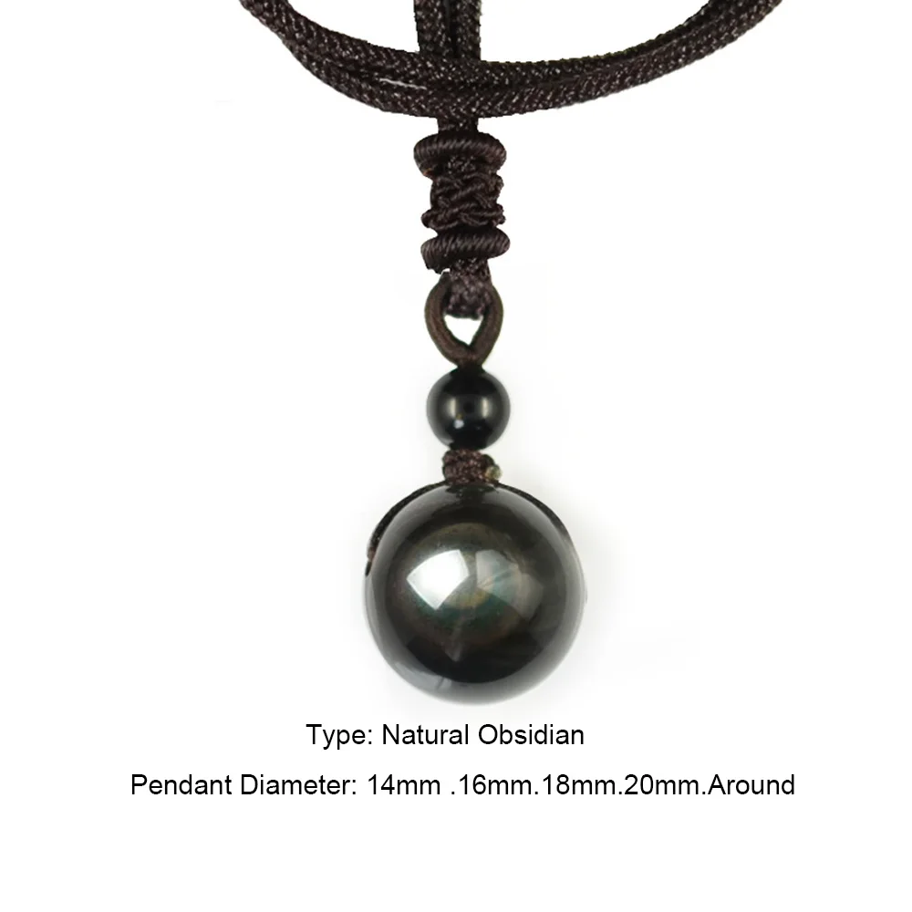 Necklaces & Pendants Natural Stone For Women and Men Black Obsidian Rainbow Eye Beads Ball Transfer Lucky Love