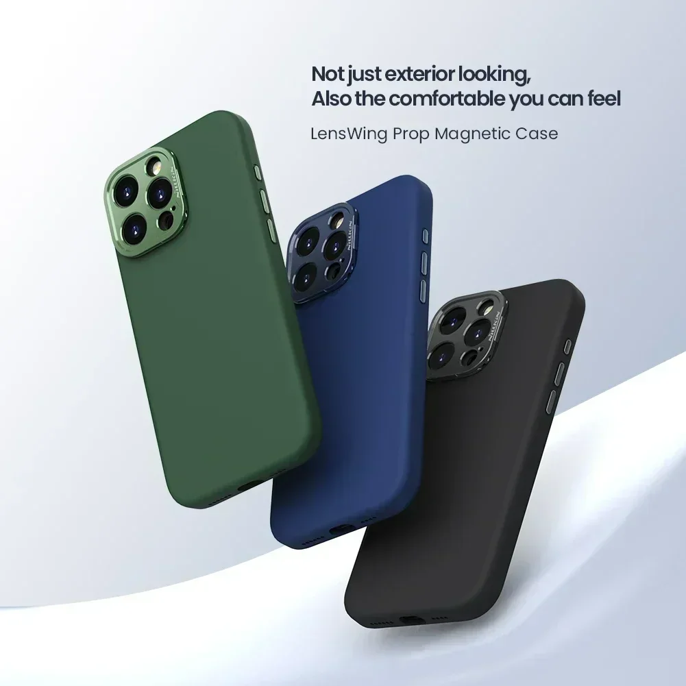 Nillkin Lens Wing Magnetic Case for iPhone 16 Pro Max, Liquid Silicone, Skin-friendly, Back Cover with Camera Stand, Magsafe