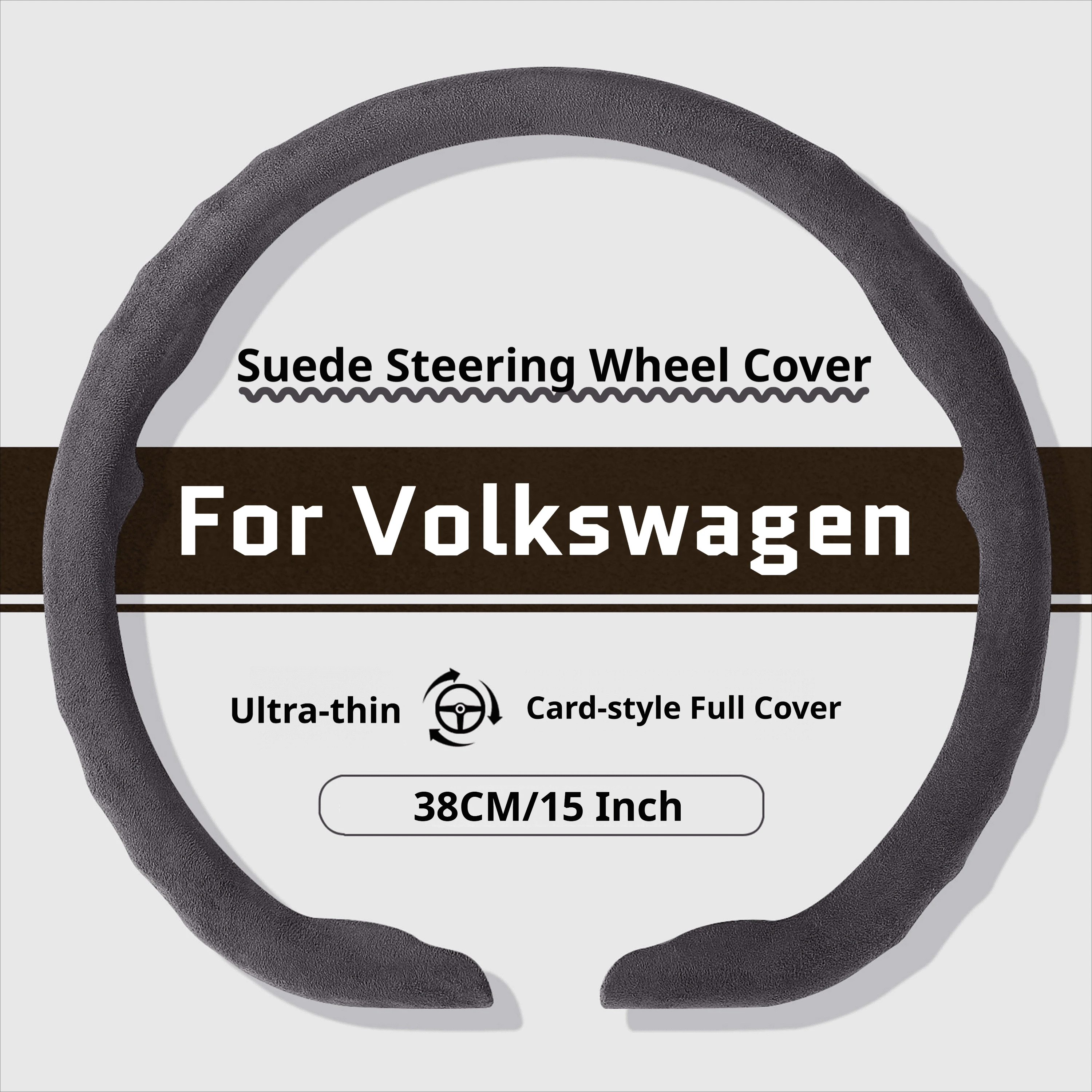 Suede Car Steering Wheel Cover For Volkswagen Tiguan T‑Roc Golf Polo Passat T‑Cross ID.4 ID.7 Non‑Bulky Easy Install Accessories