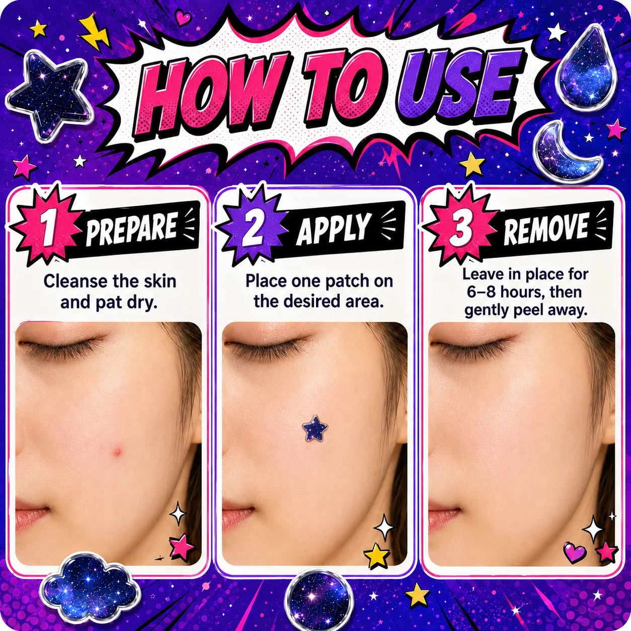 150/300/600 Pcs Cosmic Moon Star Cloud Pimple Patches, Ultra-Thin Spot Covers for Fresh Clear-Look Care view 4