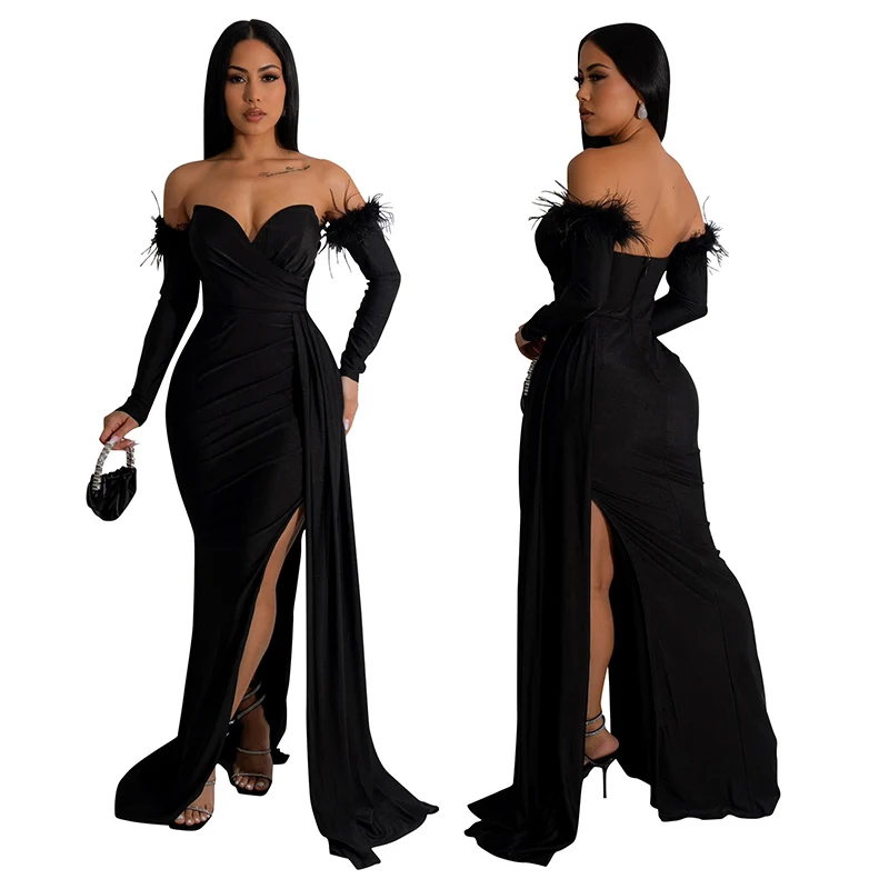 Vestido Maxi Bodycon Longo Feminino com Manga, Vestidos de Noite, Aniversário, Casamento, Natal, Formatura, Festa, Noite, Elegante