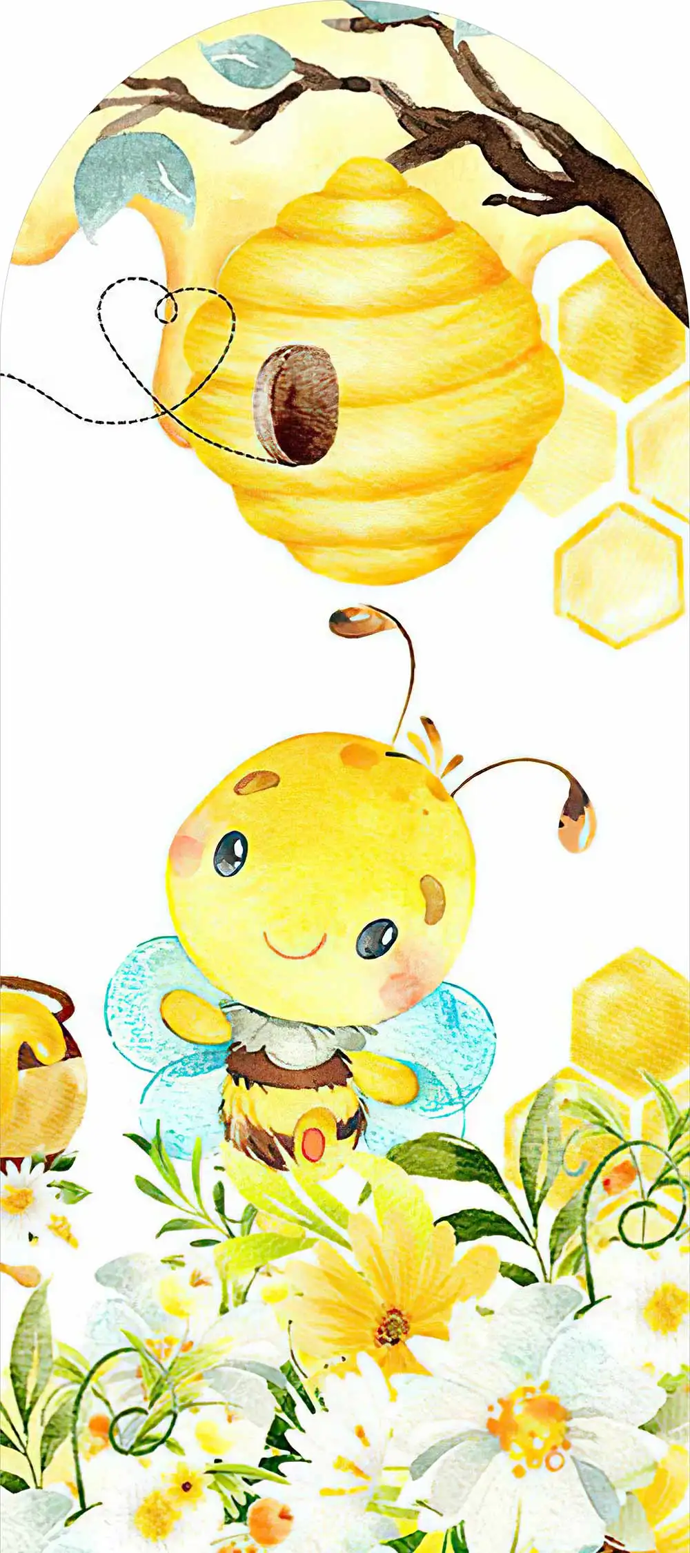 Mocsicka Little Bee Arch Cover Backdrop Soft Elastic Double-Faced Baby Birthday Arched Background Yellow Honey Party Decor Props