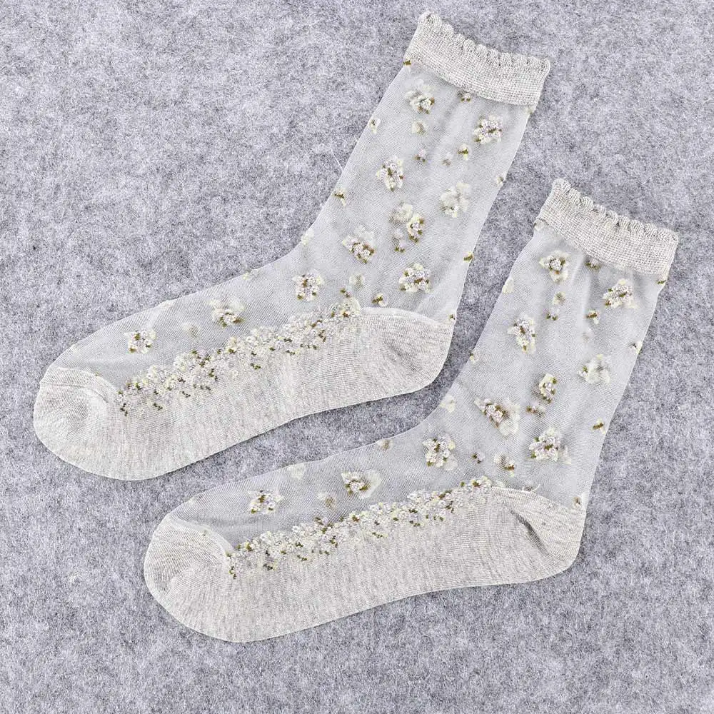 

Leisure Summer Jacquard Glass Silk Thin Bow Socks Ankle Socks Short Sock Crystal Sock