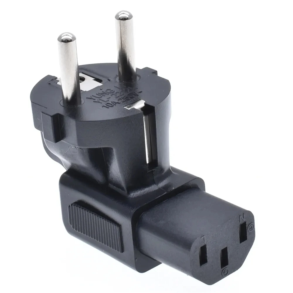 Angled C13 EU conversion plug 2 pins 4.8mm European Type F Adapter Plug to IEC C13  wire grounding converter for change plug