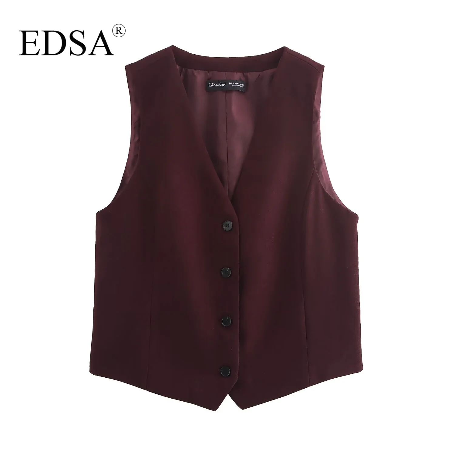 EDSA Women Wine Red Waistcoats Single Berasted Vest Vintage Female Sleeveless Jackets Female Chic Lady Tank Tops Outerwear