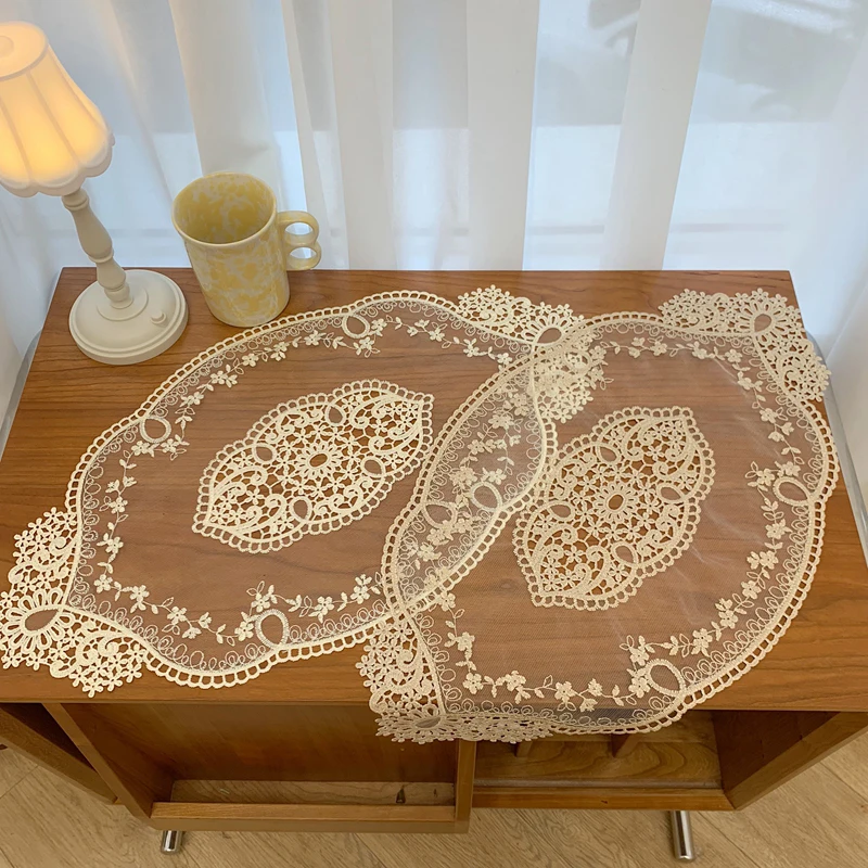 1Pcs Embroidery Polyester Place Table Mat Pad Cloth Cup Doily Tea Dining Coaster Mug Tablecloth Placemat Kitchen Decor