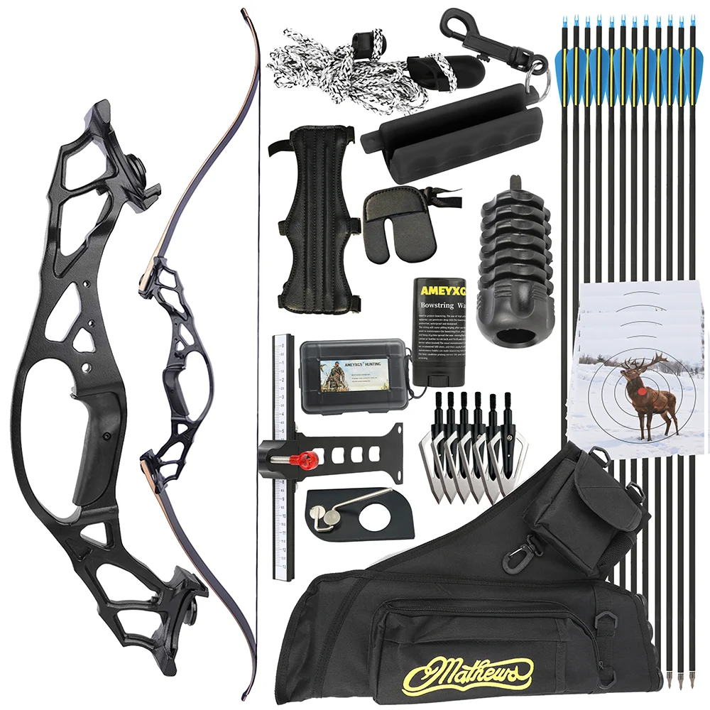 30-60lbs Draw Weight  Recurve Bow Arrow Set Archery 62'' Right Hand Takedown Split Detachable Riser Hunting Shooting Accessories