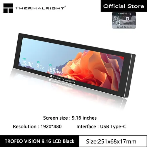 Pantalla LCD a todo color Thermalright TROFEO VISION LCD IPS, 9,16 pulgadas/magnética/resolución 20*480/pantalla de visualización de puerto USB tipo C