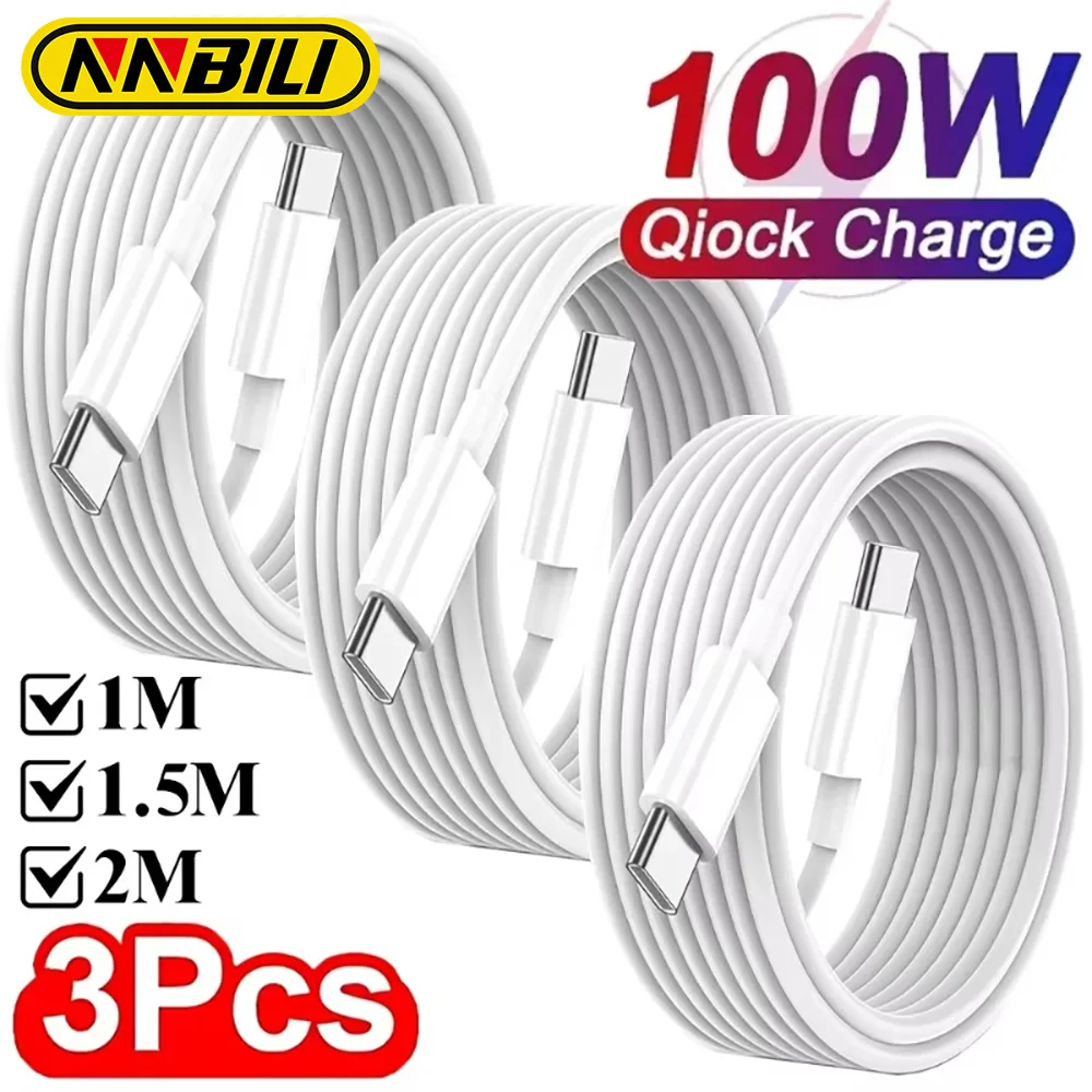 NNBILI 1–3 Stück PD 100 W USB C auf USB Typ C Kabel Schnellladedatenkabel für iPhone 16 17 Huawei Samsung Xiaomi Datenleitung Weiß