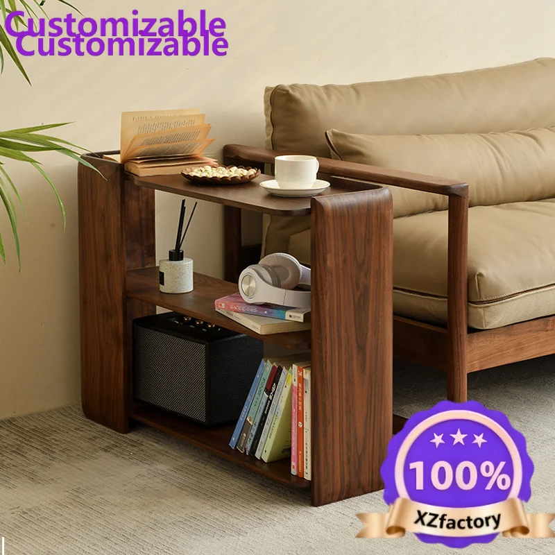 Factory Direct 2026 Top QZT Divano in noce nera Tavolino portaoggetti Soggiorno Portaoggetti ultra stretto in legno massello