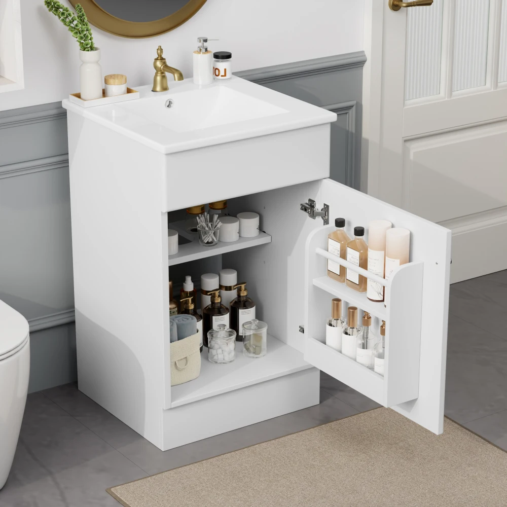 

20"Bathroom Vanity with Sink,Free Standing Single Basin Vanity Set with Adjustable Shelf &Storage Rack,Ceramic Basin forBathroom