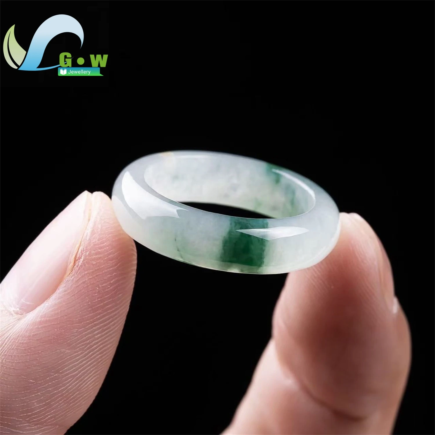 Natural Grade A Jadeite Ice Type Floating Blue Green Flower Jade Ring Unisex Minimalist Fashion Gemstone Band Adjustable Daily