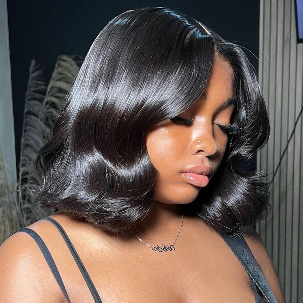 100% خصلات الشعر المستعار الإنسان غلويليس الجسم موجة بوب الباروكات 13x6 الدانتيل الشفاف الباروكة الأمامية 250 الكثافة موجة طبيعية بوب الباروكات للنساء