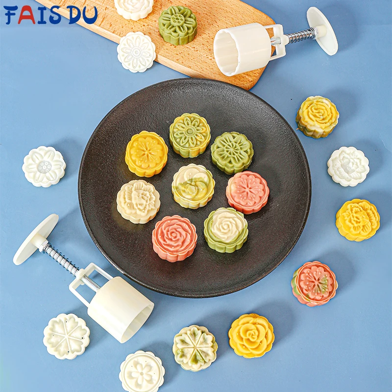 

FAIS DU Mini Jelly Mooncake Mold Round Gift Cookie Stamps Hand Pressing Household Flower Fondant Mold Pastry Baking Accessories