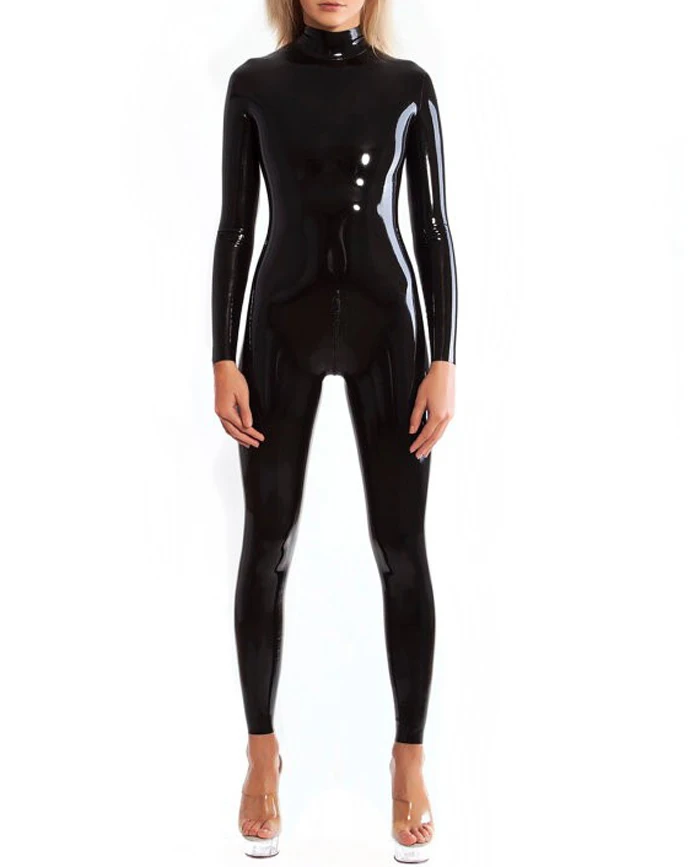 

Latex Rubber Gummi Neck Entry Bodysuit Catsuit Zentai Suit With Crotch Zip