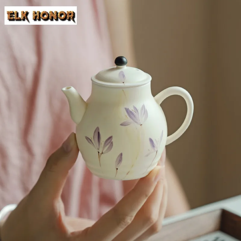 

130ml Powder Yin Pure Hand Drawn Purple Orchid Teapot Retro Tea Infuser Pot Tea Making Kettle with Ball Hole Tea Ceremony Craft