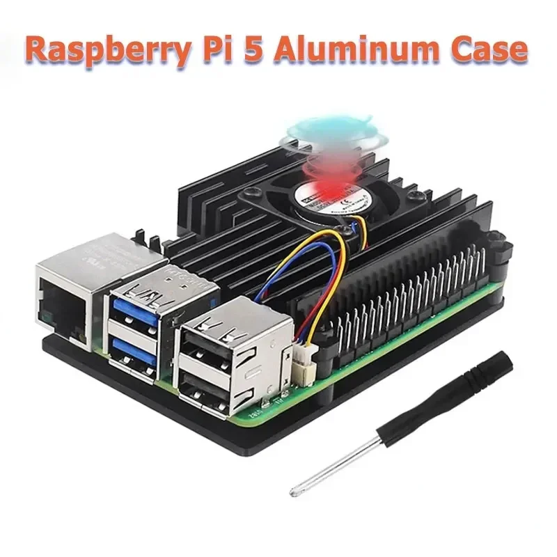 Raspberry Pi 5 Aluminum Case Active Passive Cooling Shell With Fan Heat Sink Screwdriver For Pi 5