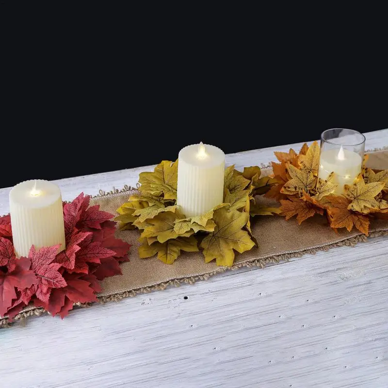 Simulated Maple Leaf Garland Small Wreath Candle Ring For Thanksgiving Day Decoration Front Door Wall Ornament