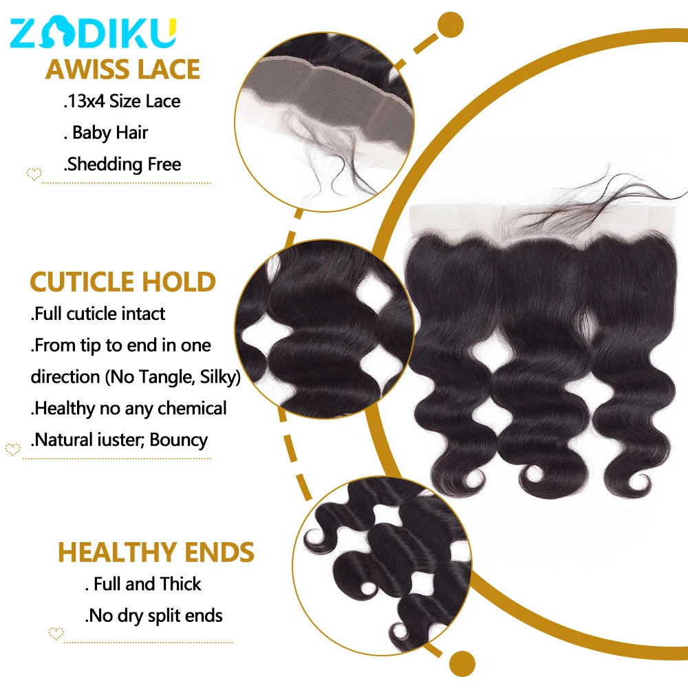 Rambut Manusia Brazilian 100% Berkualitas, Model Body Wave, Lace Frontal Transparan 13x4, Lace Closure HD 2x6, 4x4, 5x5