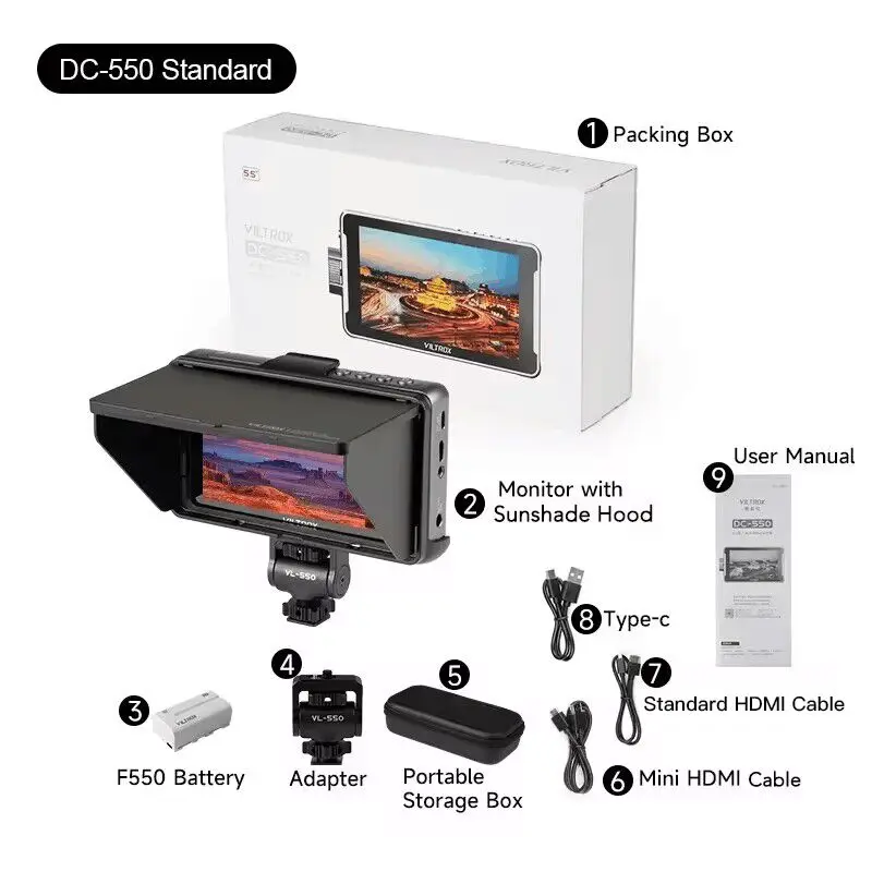 VILTROX DC-550 DC-550 Pro draagbare monitor 5,5 "1920x1080 4K professionele monitoren HDMI touchscreen veld 3D LUT-monitor