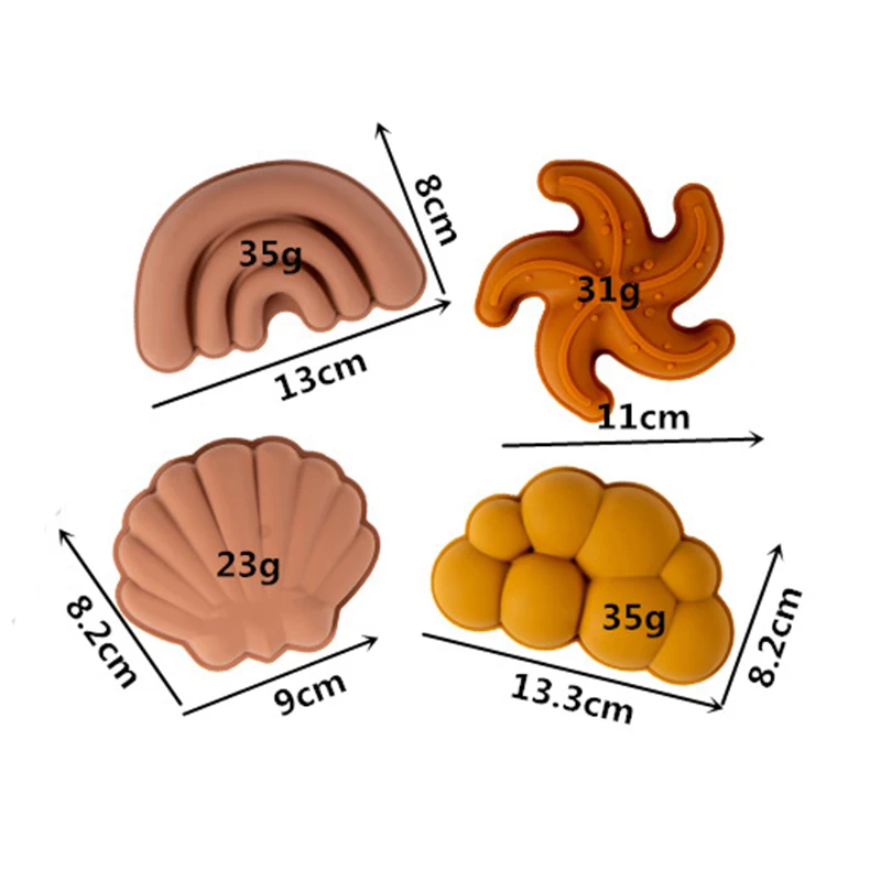 Animal Fruits Silicone 4pcs/Set Sand Mold Seaside Digging Soil Snow Tool Bucket Beach Accessories Toys for boy girl Outdoor Play