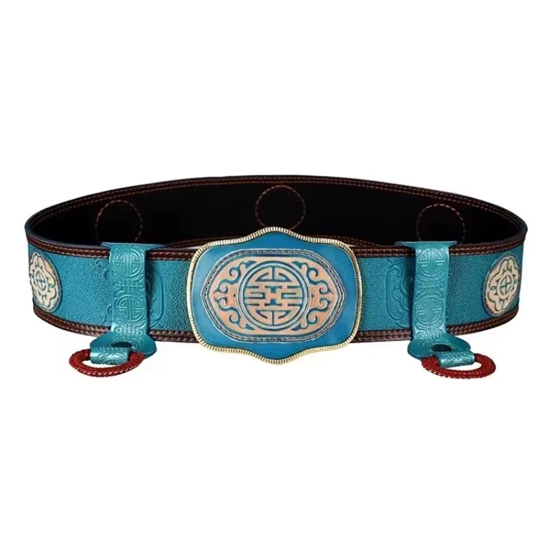 Mongolian Robe Men Mongolian Elements Pure Cowhine Retro Widening And Lengthening Belt