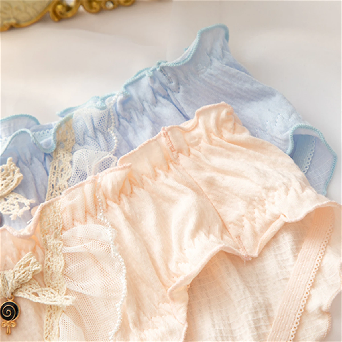 French Sweet Princess Style Lolita  Solid Color Girls Panties Folds Ruffle  Lace Bowknot Lollipops Grid Cute Women Briefs